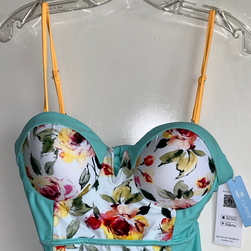 NWT CUPSHE One-Piece Blue Floral Swimsuit Size Large - Picture 2 of 9